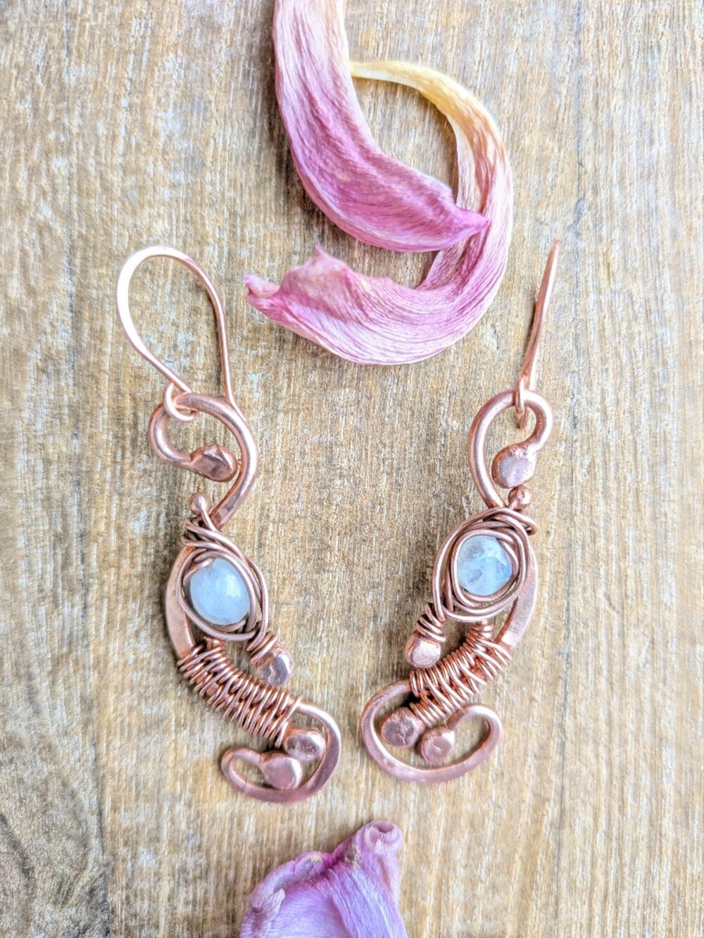 Artisan Copper Earrings with Moonstones - Picture 10 of 11